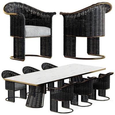 现代户外藤编餐桌椅